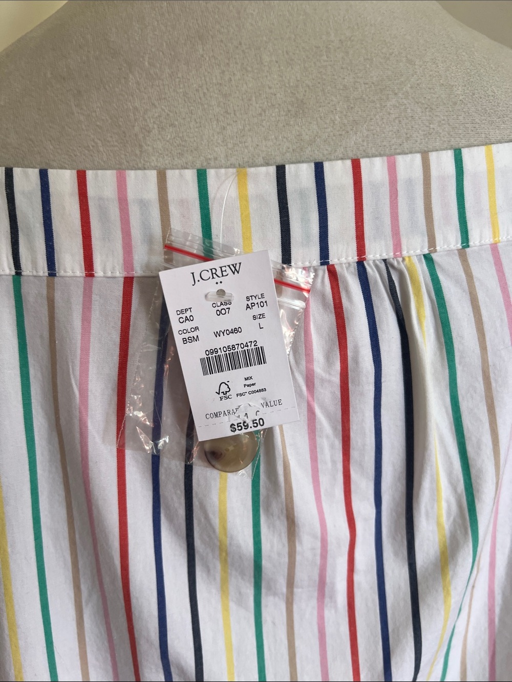 J. Crew Factory Rainbow Multi Color Stripe Square Neck Button Front Top NWT L - Picture 6 of 8